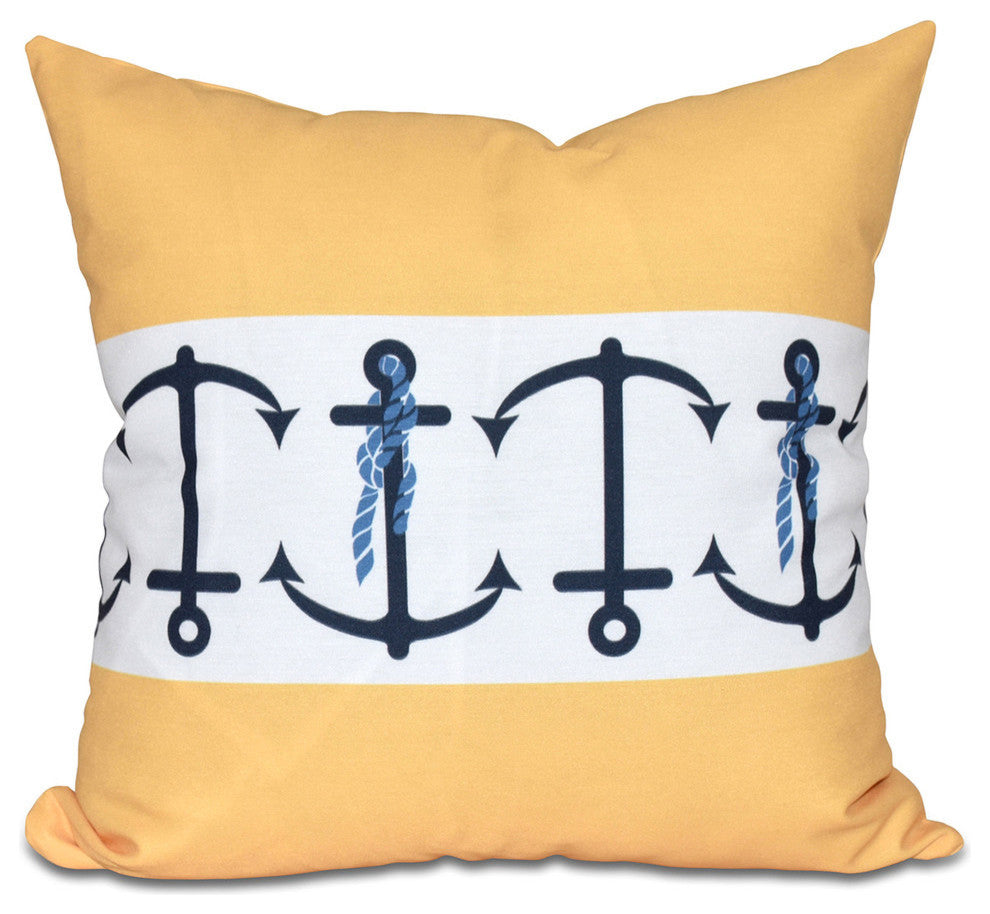 Anchor Stripe, Stripe Print Pillow, Yellow, 16"x16"