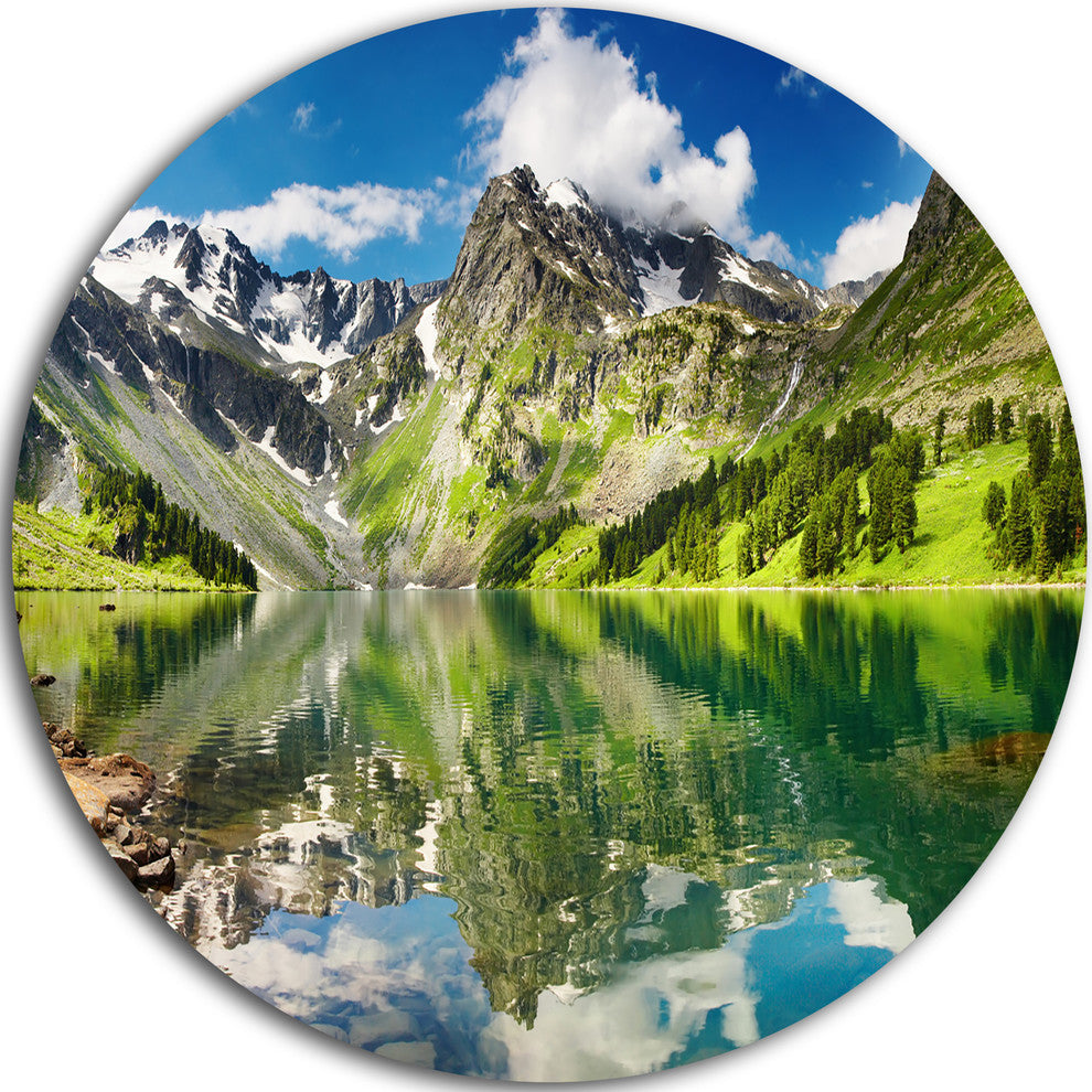 Reflecting Mountain Lake, Landscape Disc Metal Wall Art, 11"