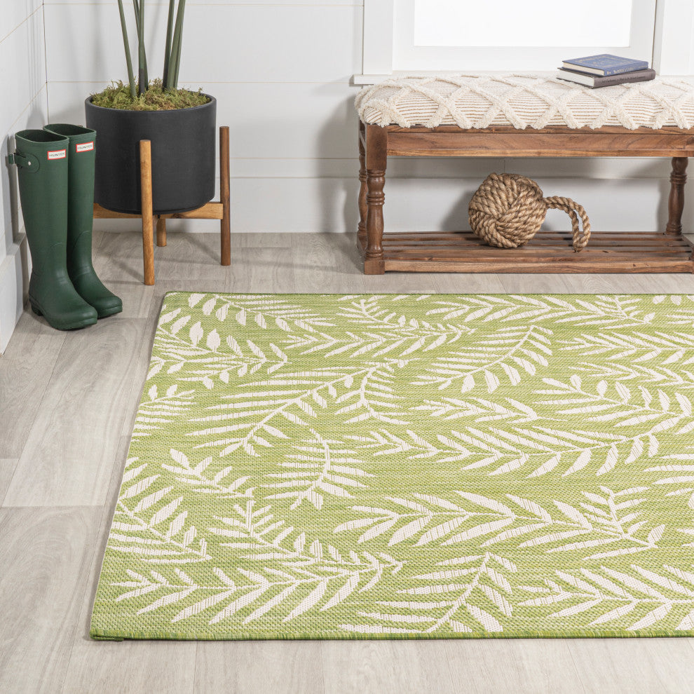 Nevis Palm Frond Indoor/Outdoor, Green/Cream, 4x6