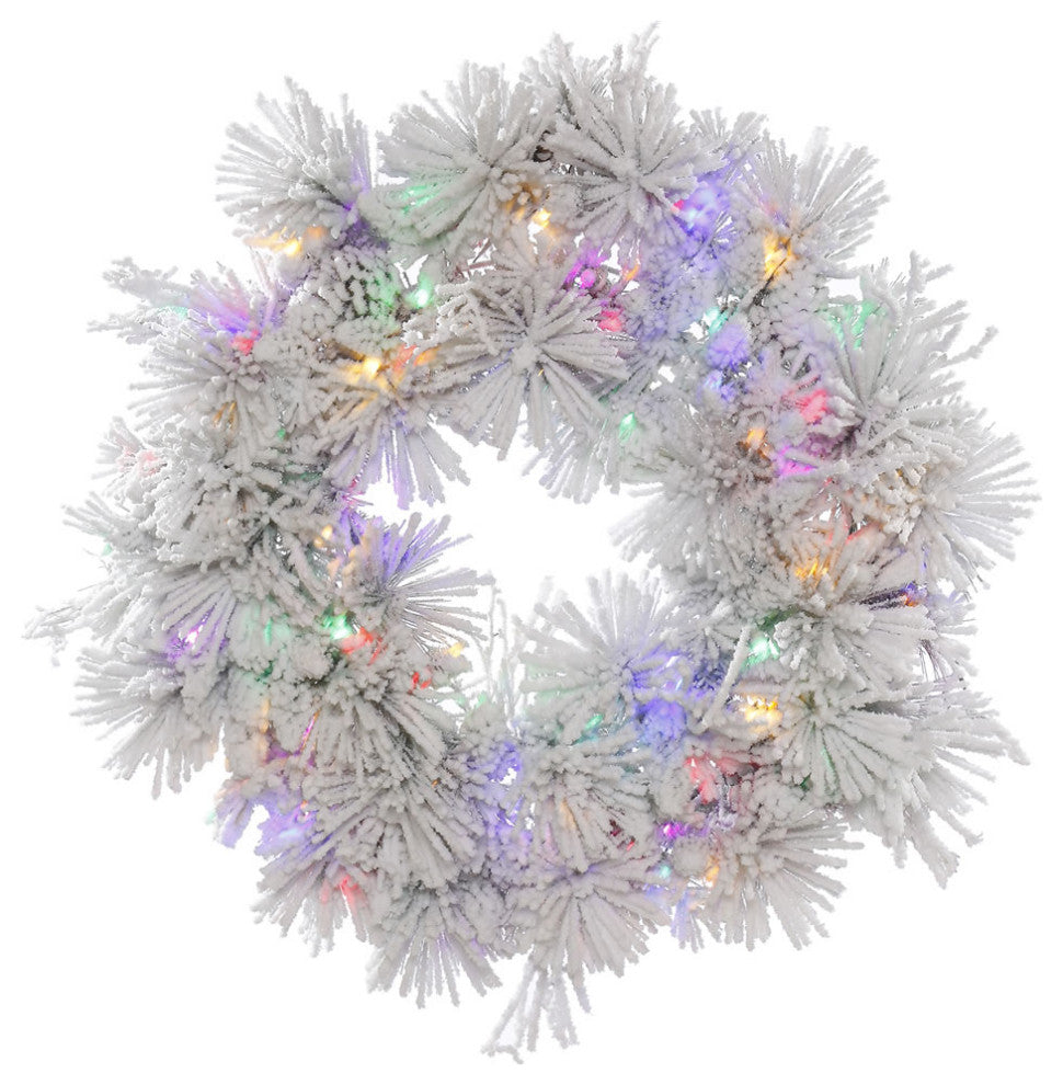 Vickerman 30" Flocked Alberta Wreath, With Cone 50 LED Multi-Colored