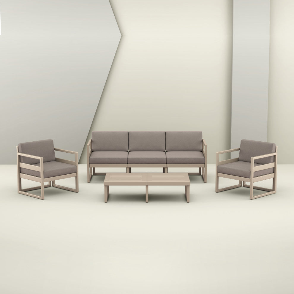 Mykonos 5 Person Lounge Set Taupe With Acrylic Fabric Taupe Cushion