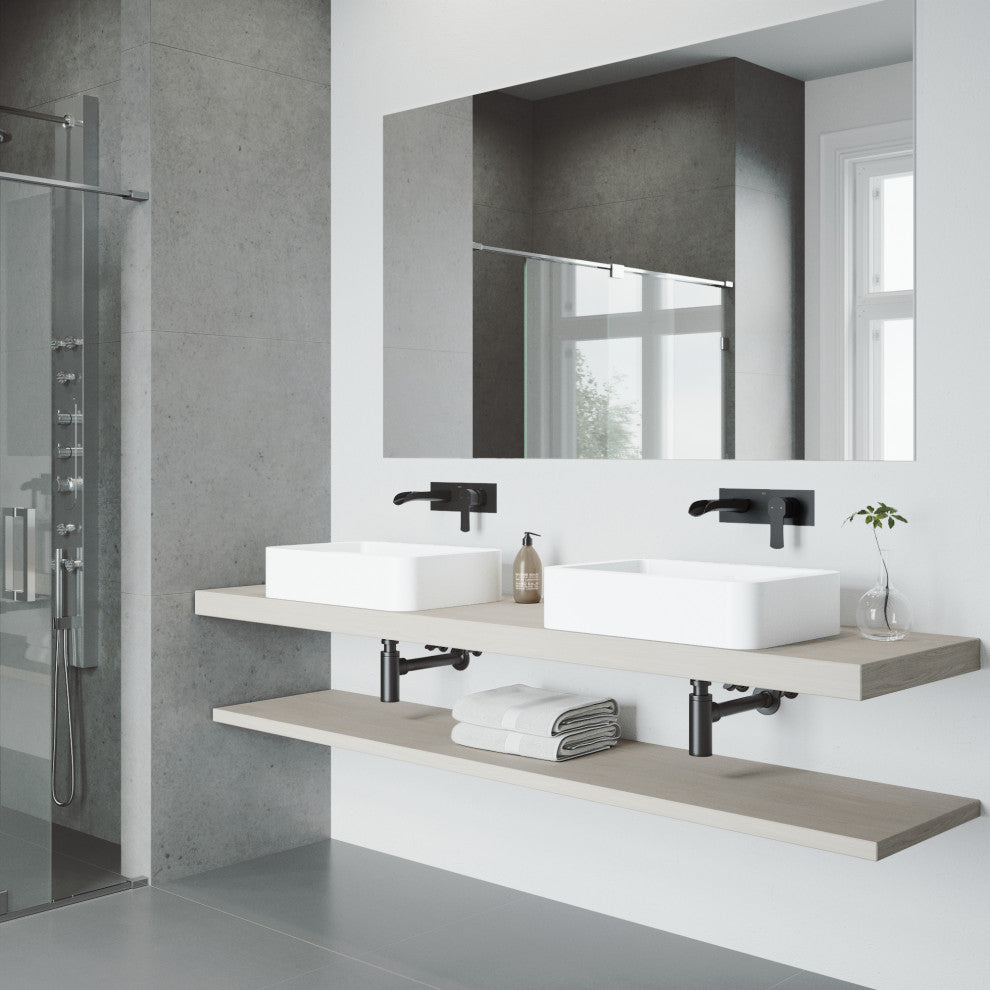 Petunia 23"L x 16"W MatteStone Vessel Sink and Cornelius Wall Mount Faucet Set