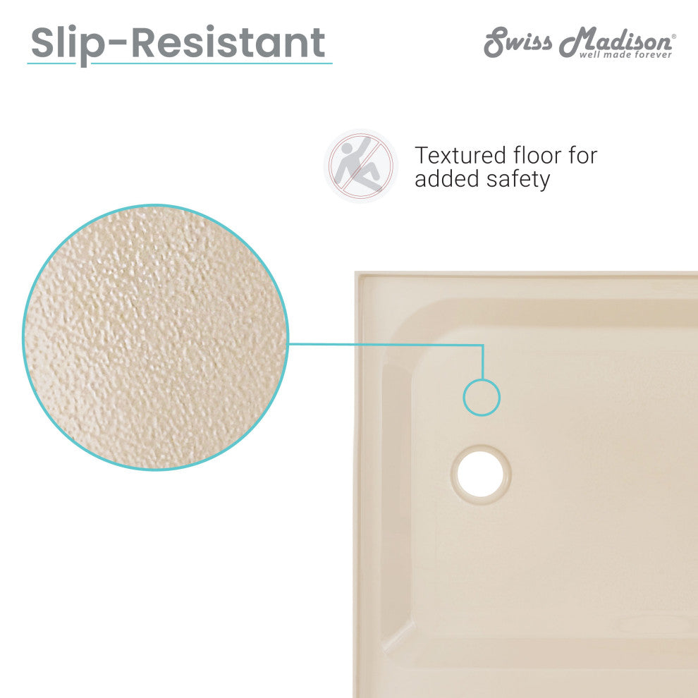 Voltaire 48"x32" Single-Threshold, Center Drain, Shower Base, Biscuit