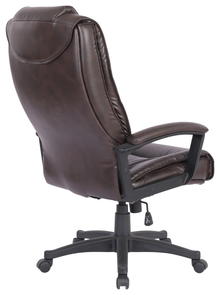 High Back  Bonded Leather Chair with Padded Loop Arms, Espresso