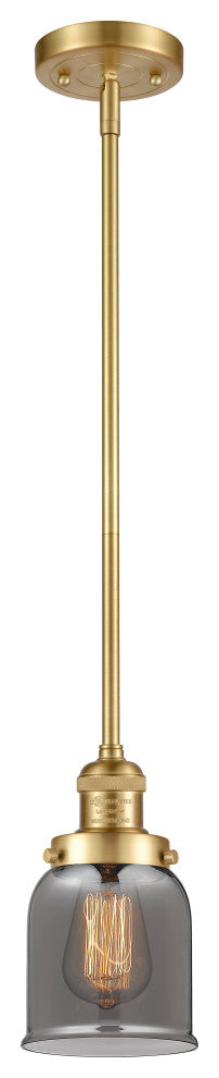 Small Bell 1 Light Mini Pendant, Satin Gold, Plated Smoke