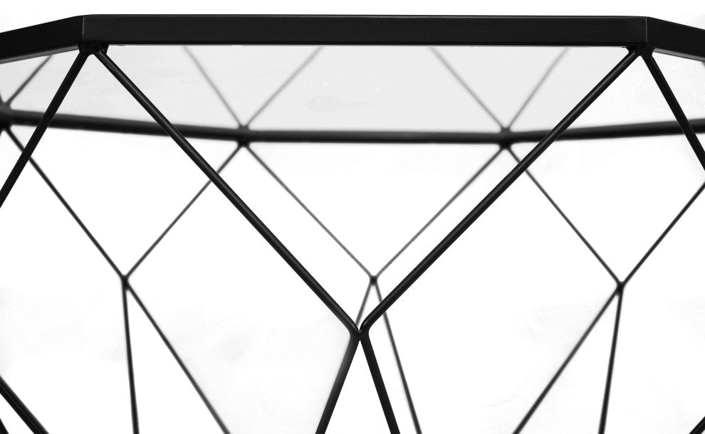 LeisureMod MD23BL Malibu Modern Octagon Glass Black Chrome Base Coffee Table