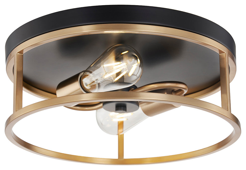 Knox Round Flush Mount 2-Light Matte Black/Brass