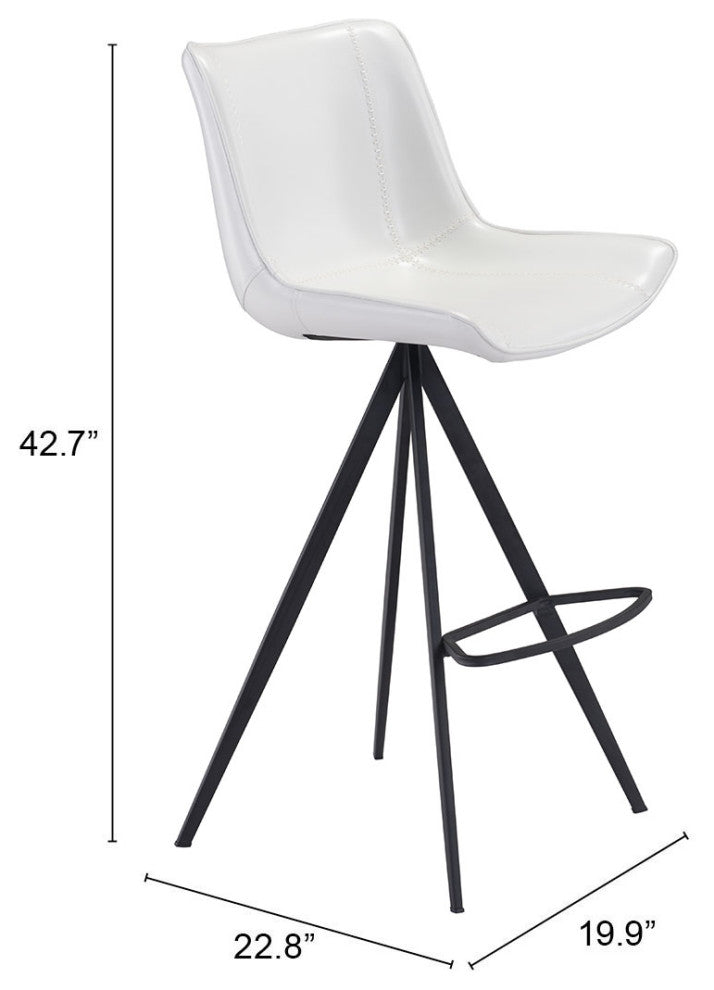 Bar Stool Chair Barstool, Set of 2, Faux Vinyl Leather, Steel, White, Black