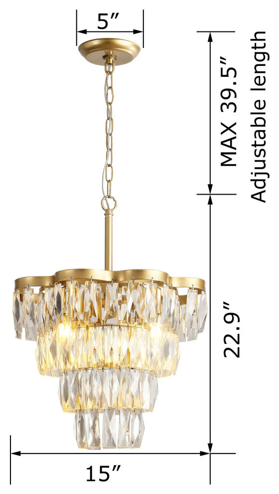 Abigil Gold 4-light Crystal Glass Prism 4-tier Chandelier