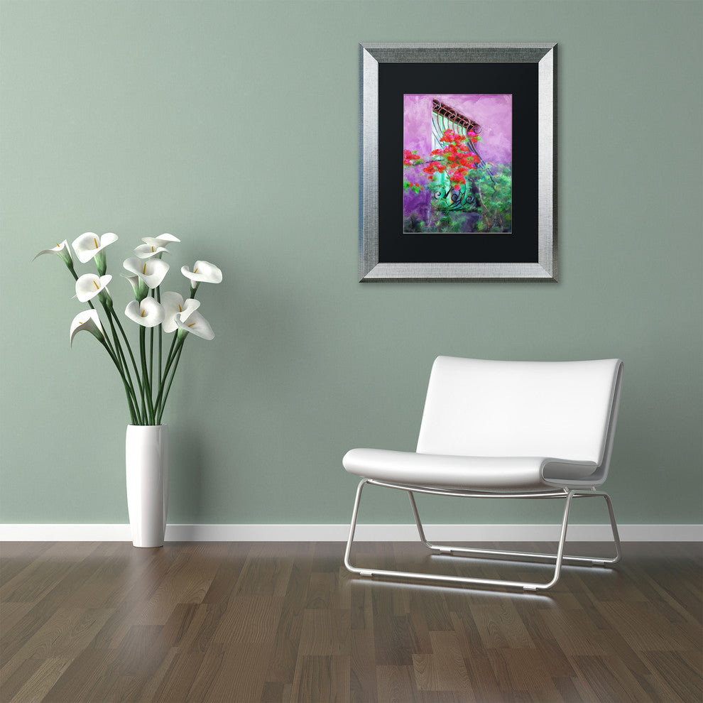 Lois Bryan 'Painted Rose Covered Window' Art, Silver Frame, Black Matte, 11"x14"