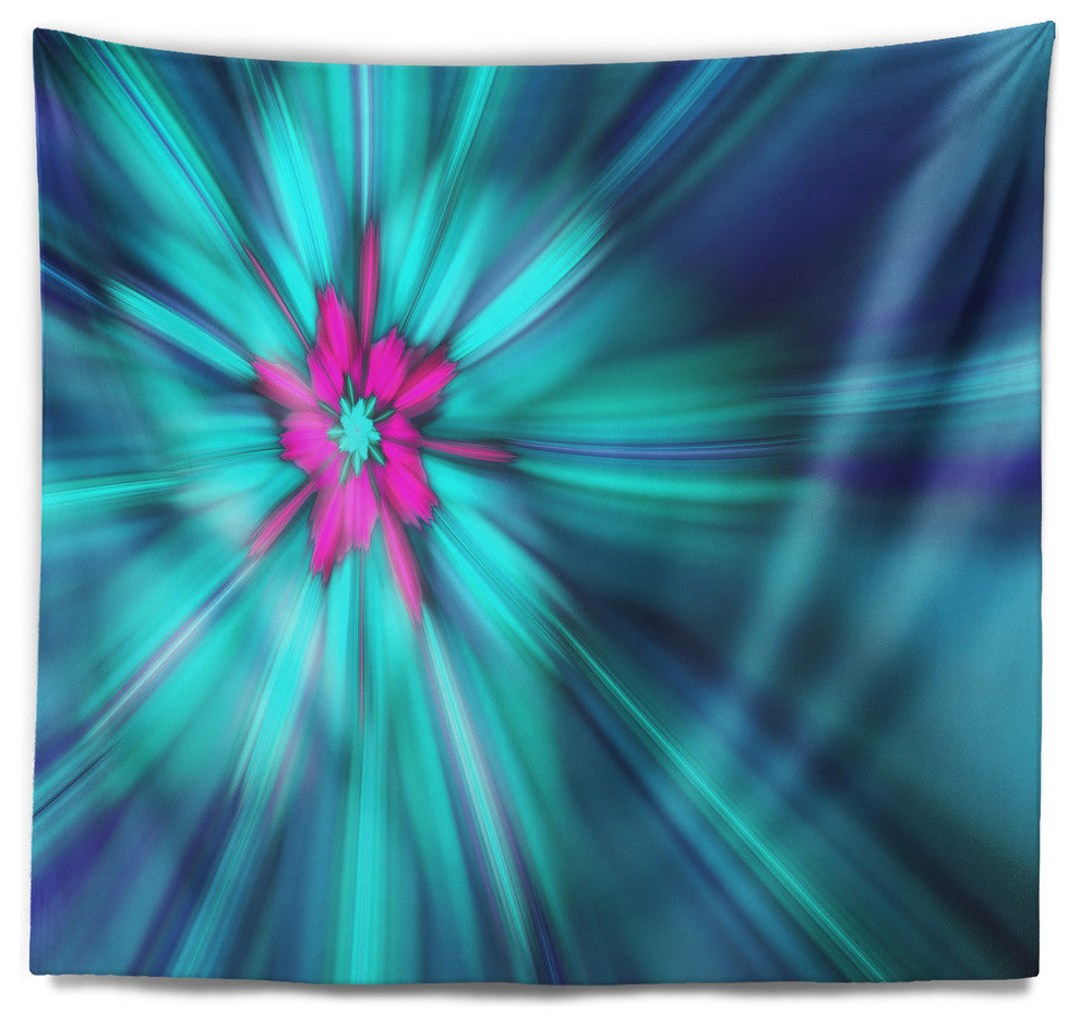 Rotating Blue Fireworks Floral Wall Tapestry, 92"x78"