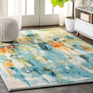 Contemporary POP Modern Abstract Area Rug, Blue/Cream, 5x8