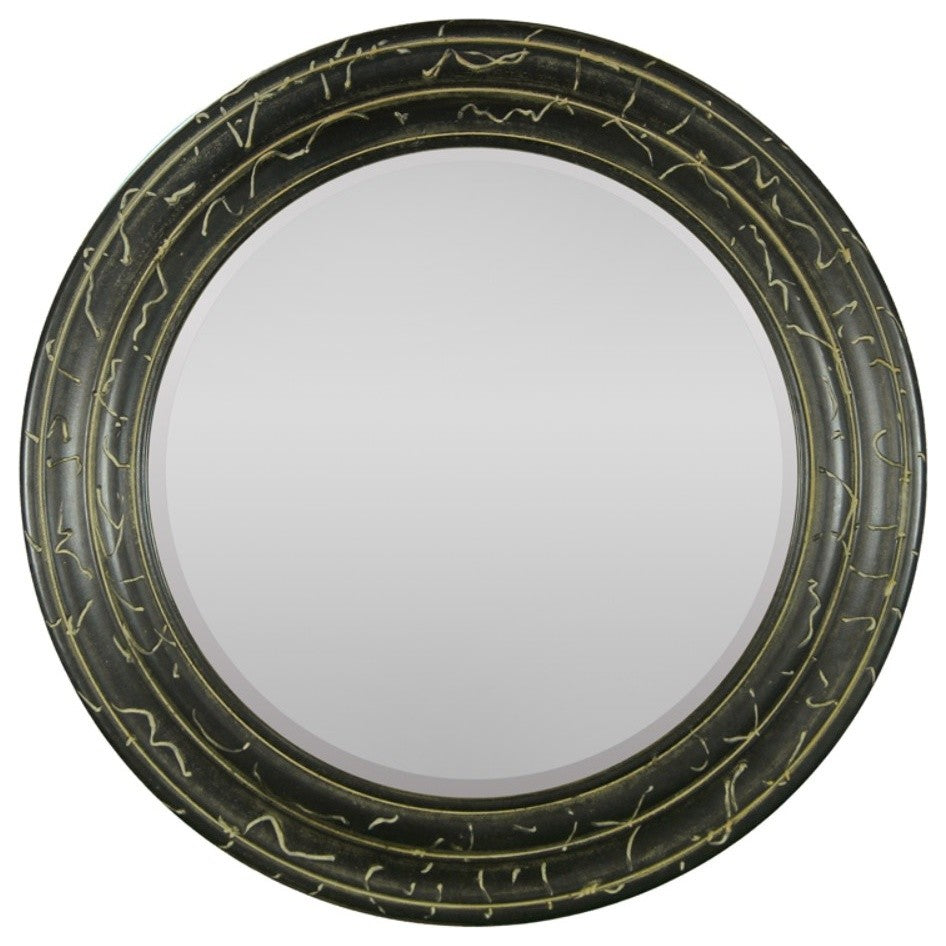 Mirror In Round Wood Frame, Black