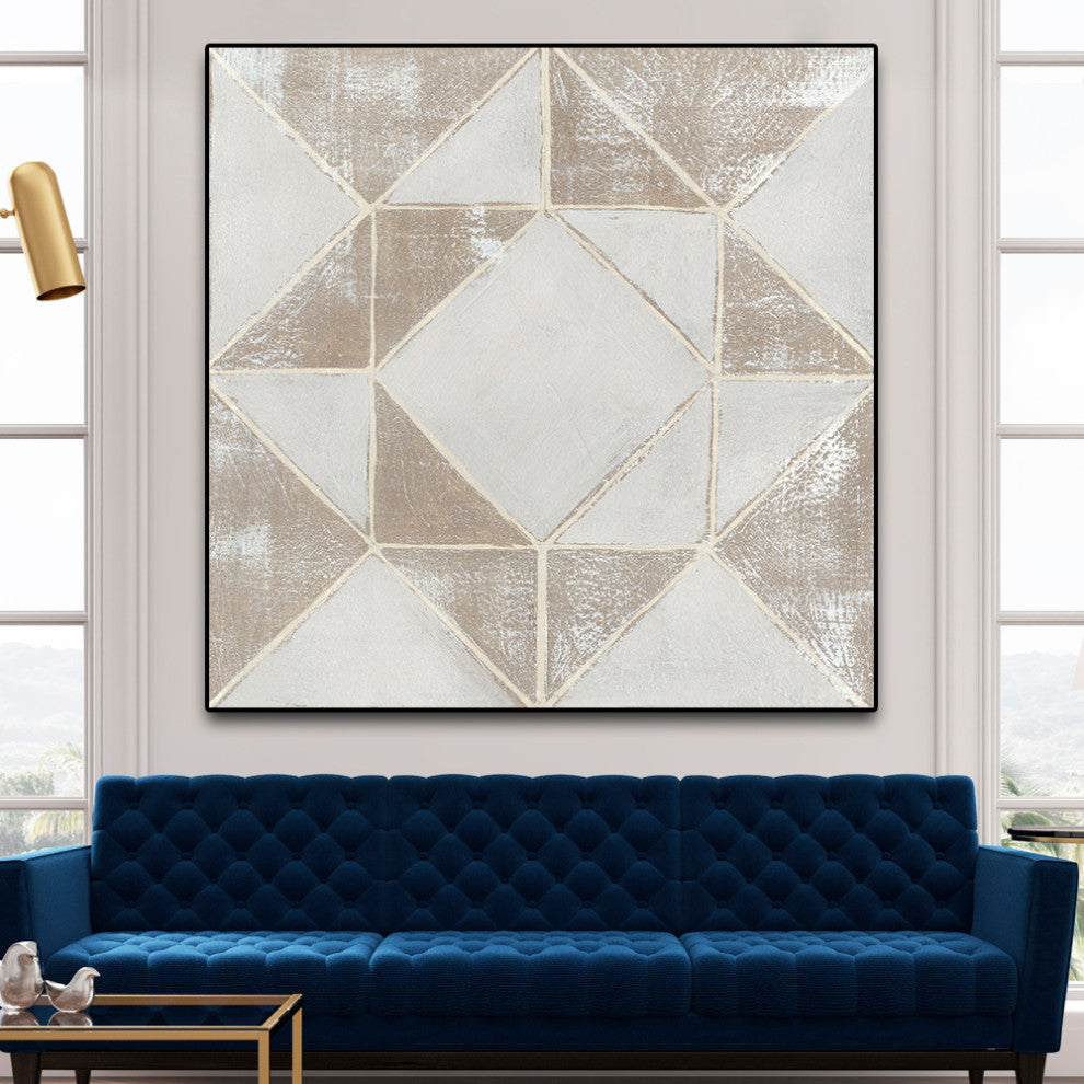 "Geometric Veil I" Oversized Framed Canvas, 45" x 45"