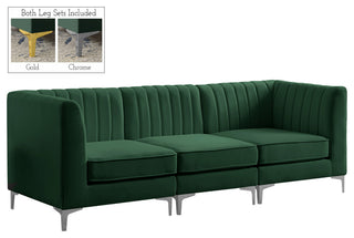 Alina Velvet Upholstered 3-Piece Modular Sectional, Green