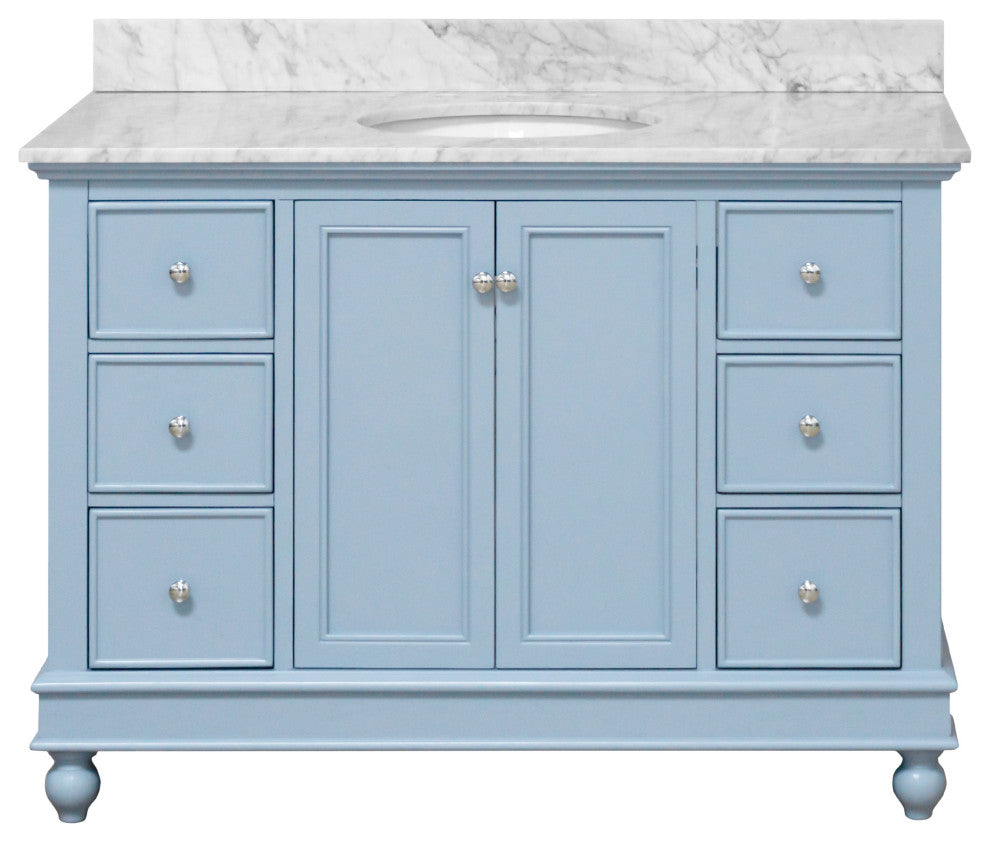 Bella 48" Bathroom Vanity, Powder Blue, Carrara Marble