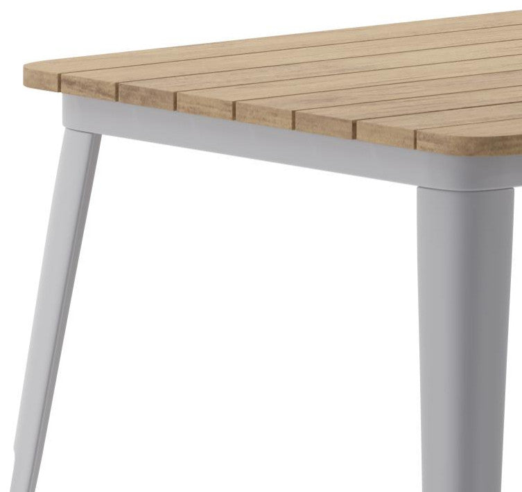 Declan Commercial Indoor/Outdoor Dining Table with Umbrella Hole, 30" x 60", Brown/Silver