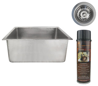 20" Rectangle Hammered Copper Kitchen/Bar/Prep Single Basin Sink, Nickel