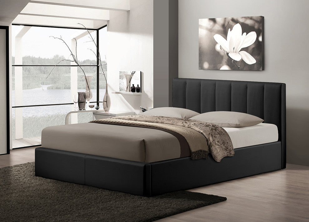Templemore Black Leather Contemporary Queen-Size Bed