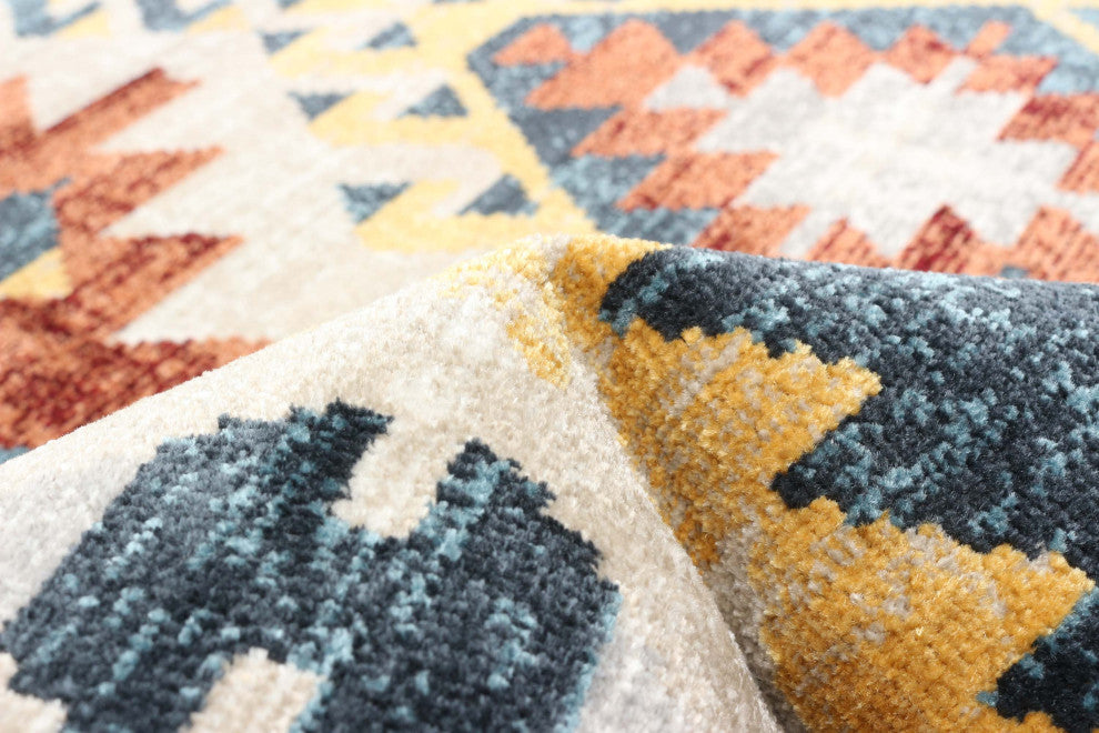 Aqua Mosaic Area Rug, Taupe/Copper, 6'x9'