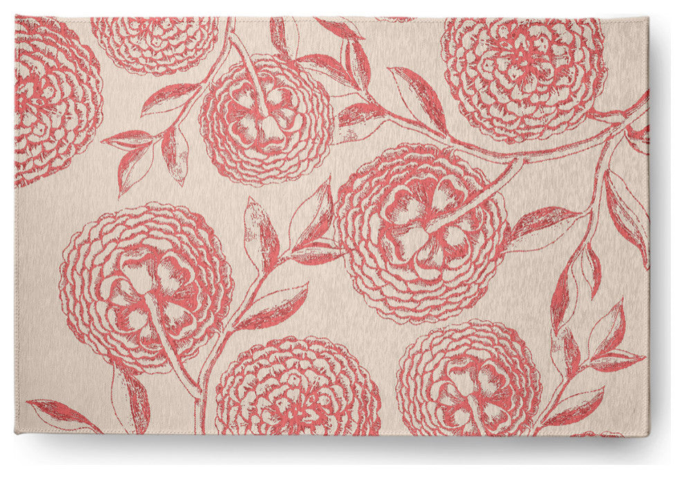 Antique Flowers Spring Chenille Rug, Blush Coral, 2'x3'