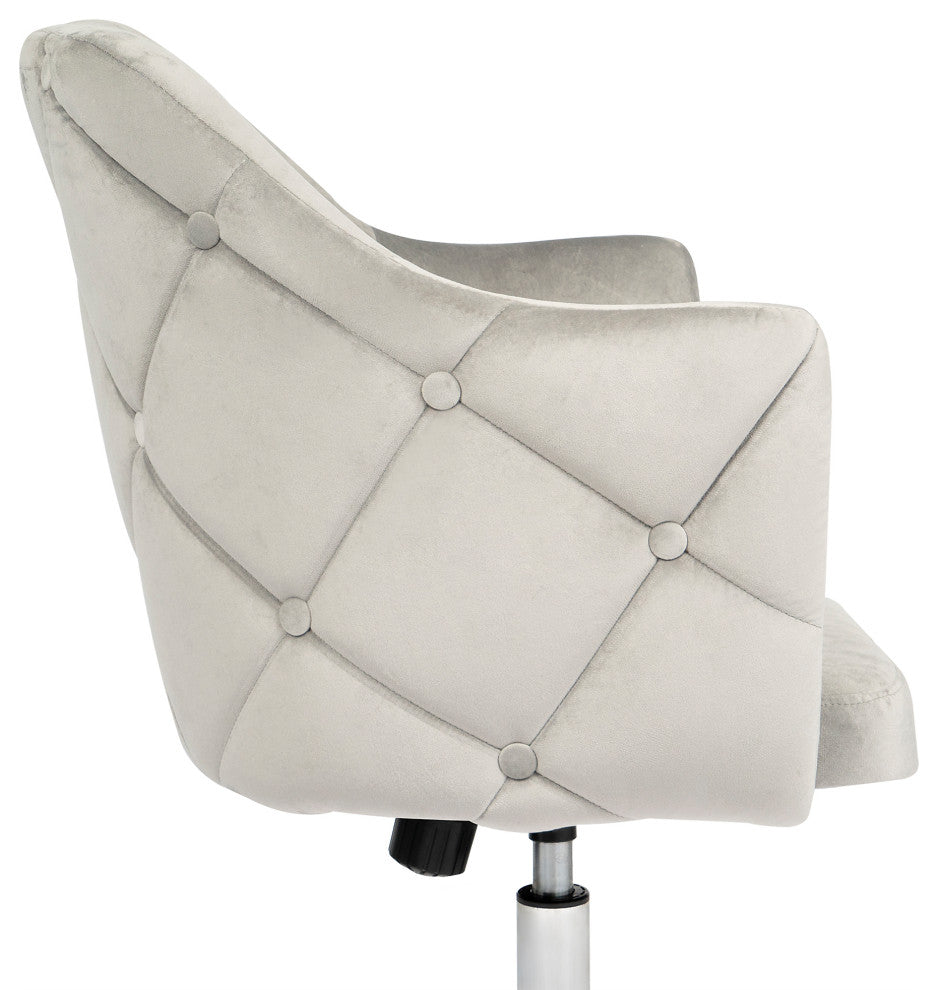 Pearl Tufted Vanity Chair With 360 Degree Swivel, Cool Gray