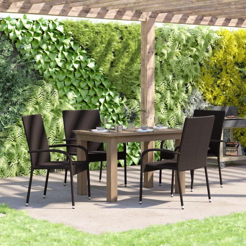 Maxim Set of 4 Stackable Indoor/Outdoor Wicker Dining Chairs with Steel Frames,