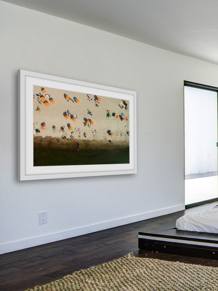 "Orange Umbrellas" Framed Print by Karolis Janulis