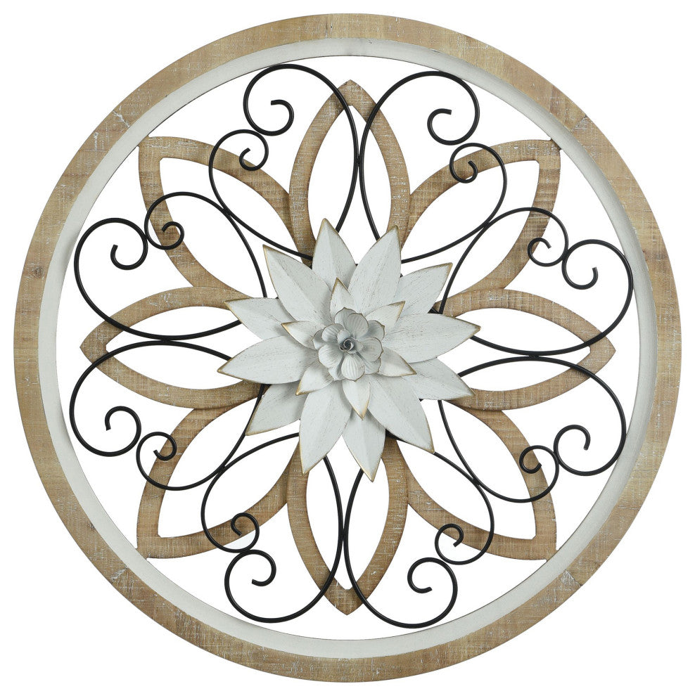 Traditional Broach Wood and Metal Wall Sculpture 24"Wx24"H3"D