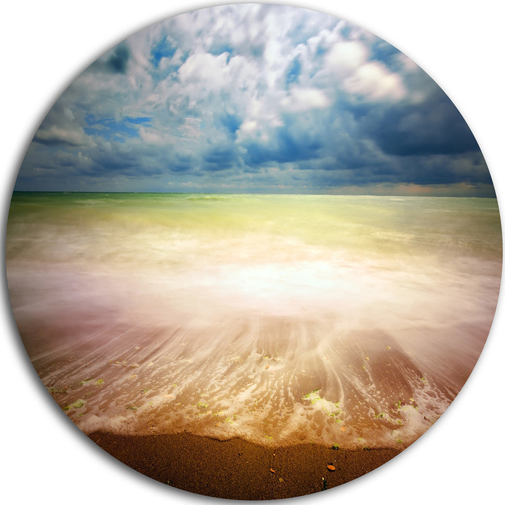 Exotic Beach On Cloudy Summer Day, Seascape Round Wall Art, 11"