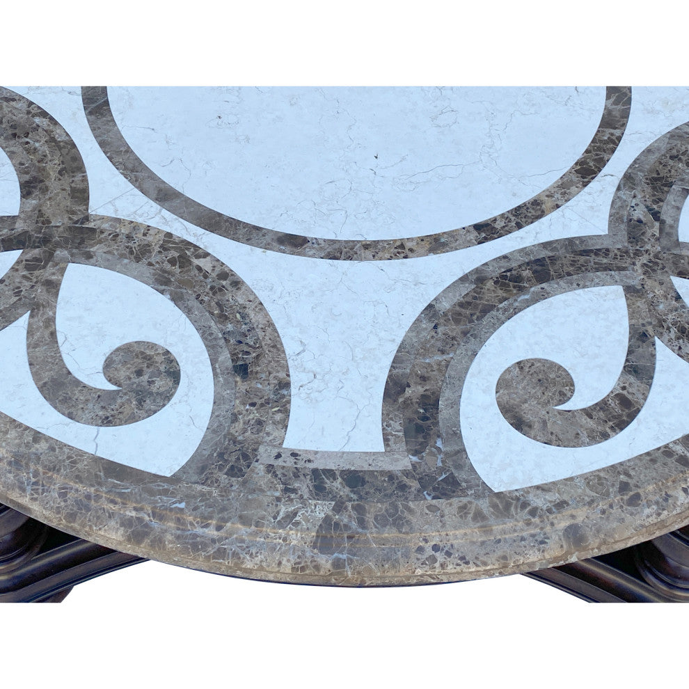 Vintage Estate Round Ribbon Cross Pattern Marble Top Coffee Table Hcs6081