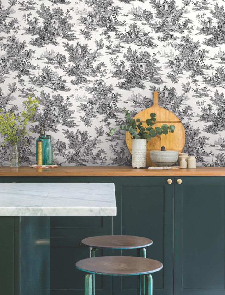 Campagne Toile Black and White Wallpaper