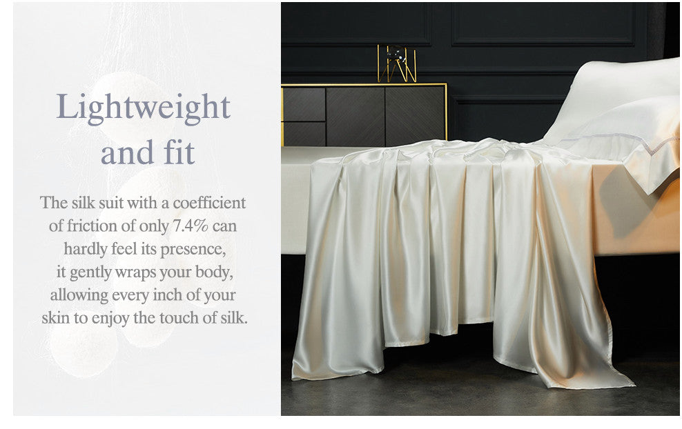 22MM 4PCS Mulberry Silk Bedding Set, Silver, King