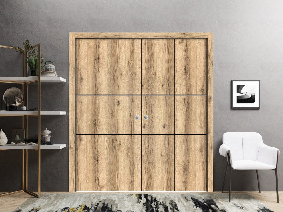 Double Bi-fold Doors | Planum 0014 Oak with  | Sturdy Tracks