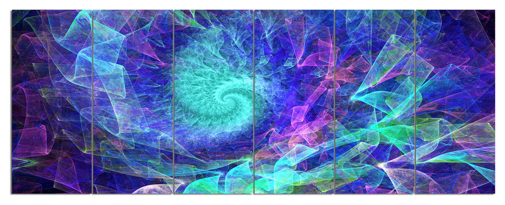 Blue Spiral Kaleidoscope, Abstract Wall Art Canvas, 70"x28", 6 Panels