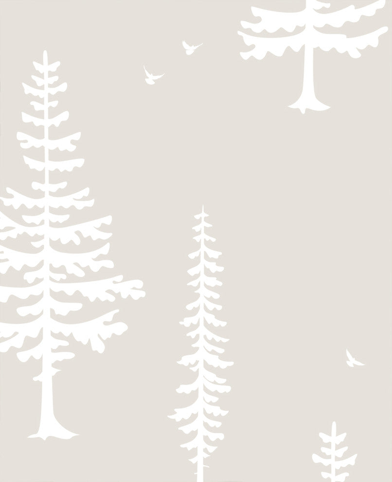 Tree With Birds Peel and Stick Vinyl Wallpaper, Beige, 24"w X 60"h
