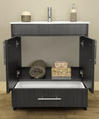 Pacific 30" Vanity With Integrated Ceramic Top and Brushed Nickel Handles, Black