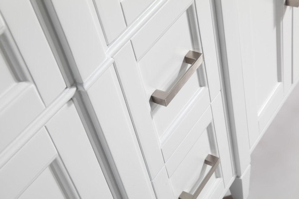 Vanity Set With Carrara Marble Top, 60", White, Standard Mirror