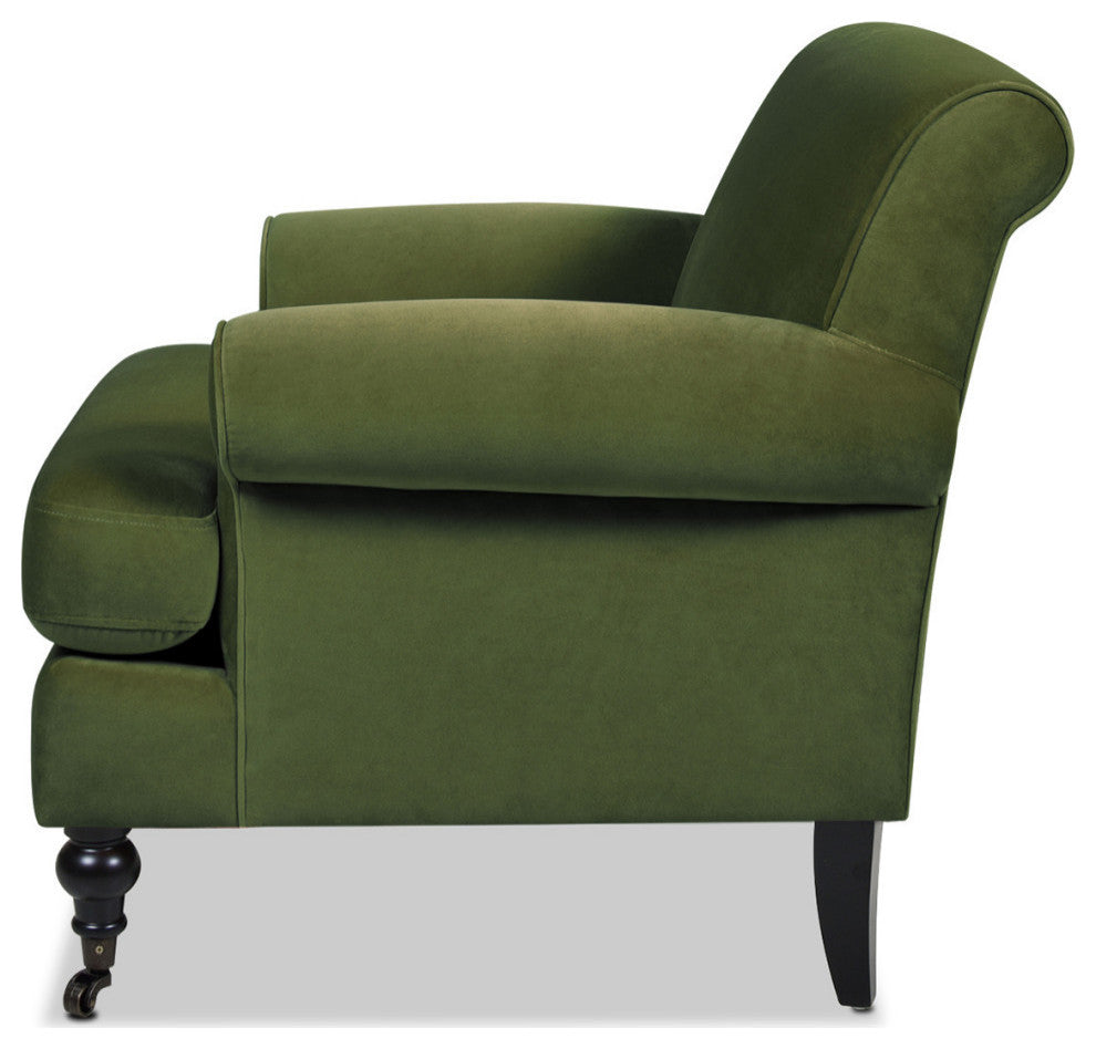 Alana 38" Lawson Accent Arm Chair, Metal Casters, Olive Green Performance Velvet