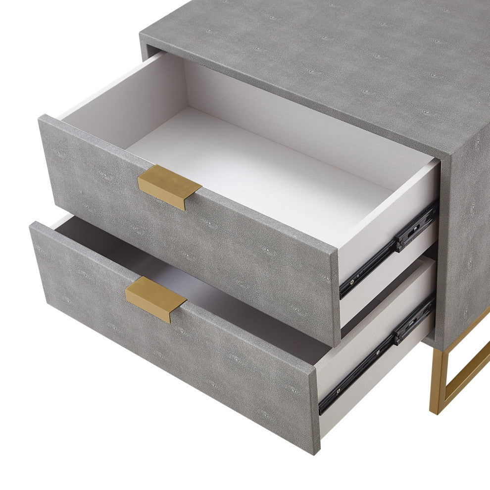 Nicole Miller Chayton Side Table, Faux Shagreen 23.6Lx16Wx21H, Gray/Gold