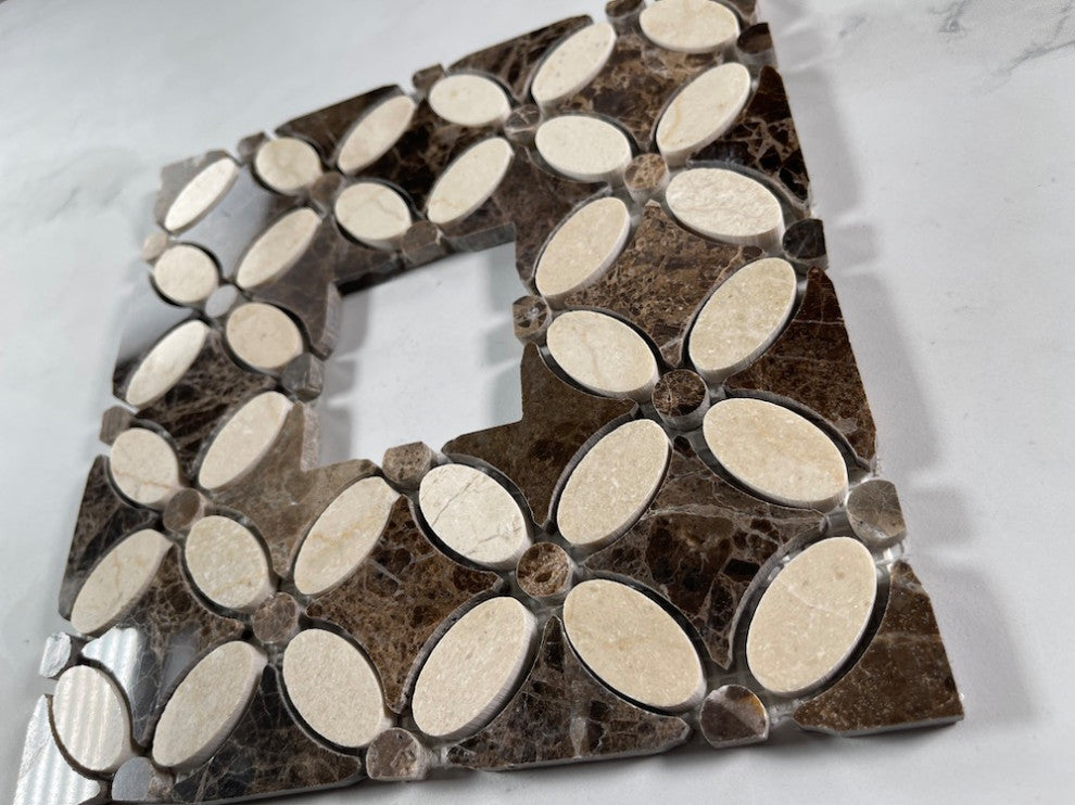 Crema Marfil Marble Flower Mosaic Border Decorative Accent Tile Polish, 1 sheet