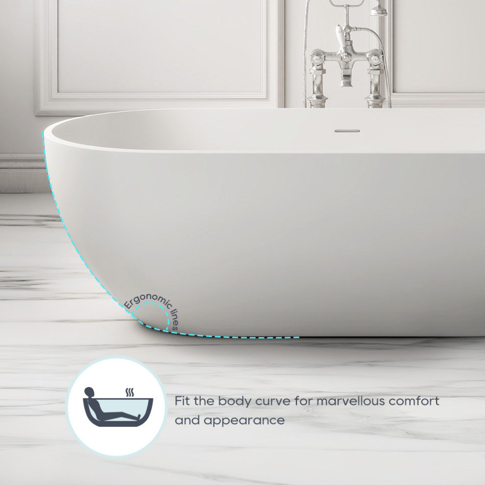 Stone Resin Matte Freestanding Soaking Bathtub, White, 69 in.