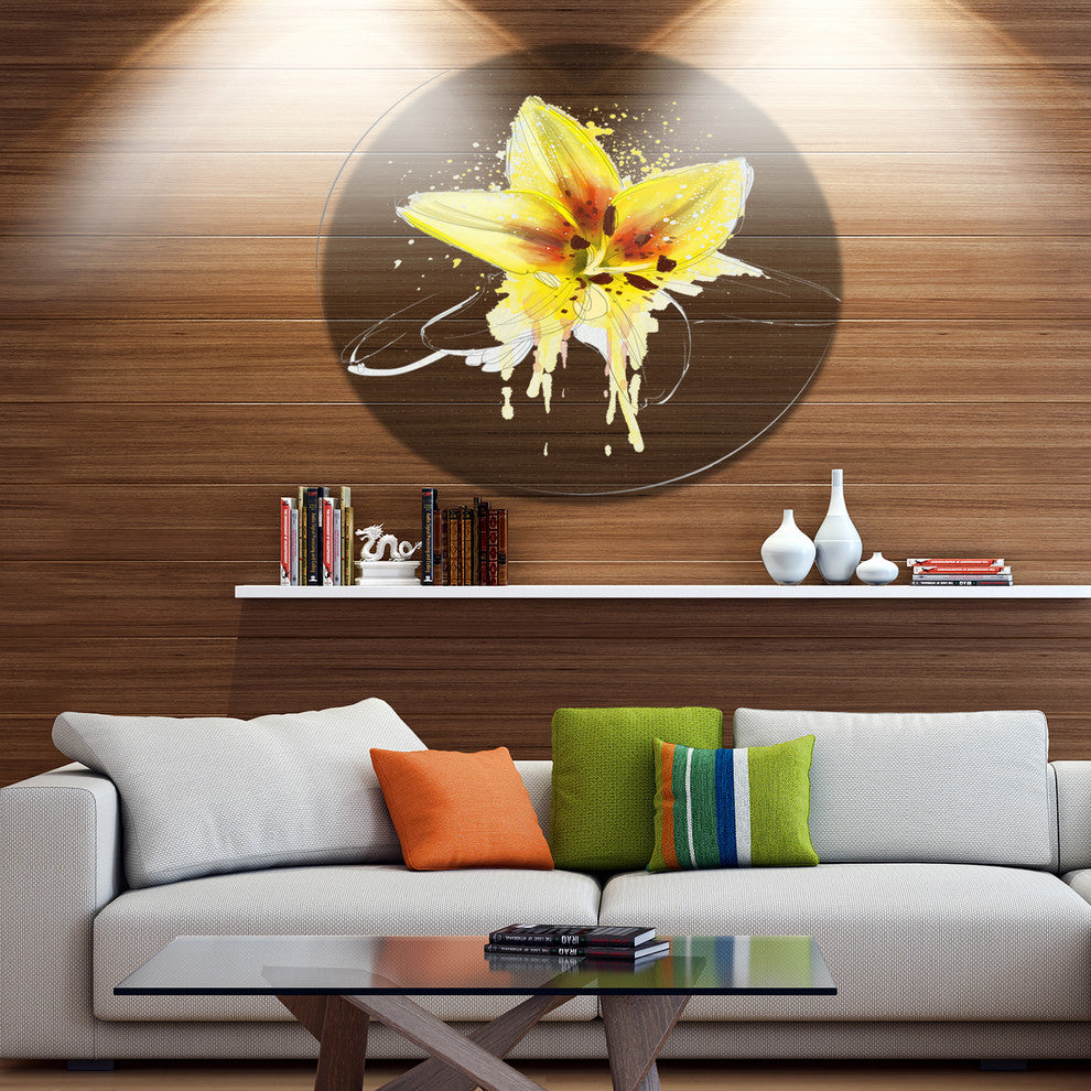Wonderful Yellow Lily Flower Sketch, Floral Round Metal Wall Art, 11"