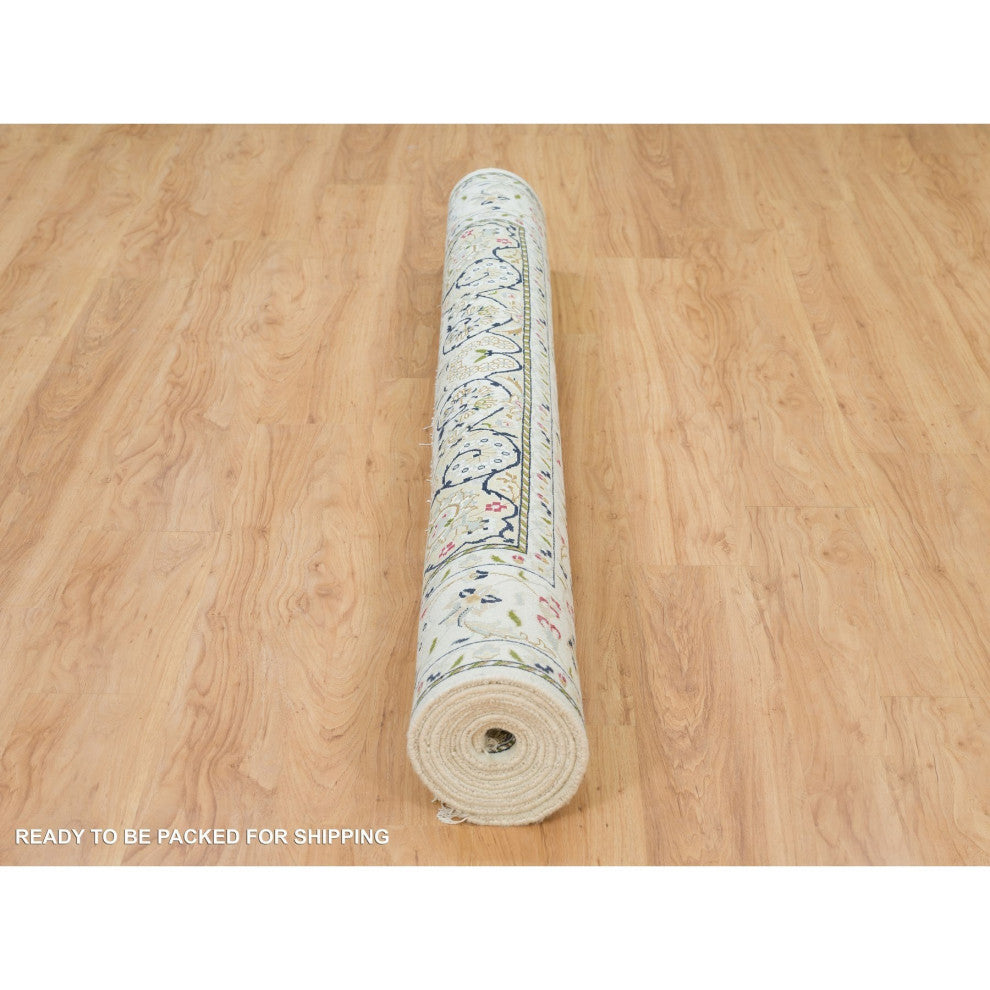 Powder White, Hand Knotted, Nain Design, 250 KPSI Natural Wool Rug, 6'1"x9'1"