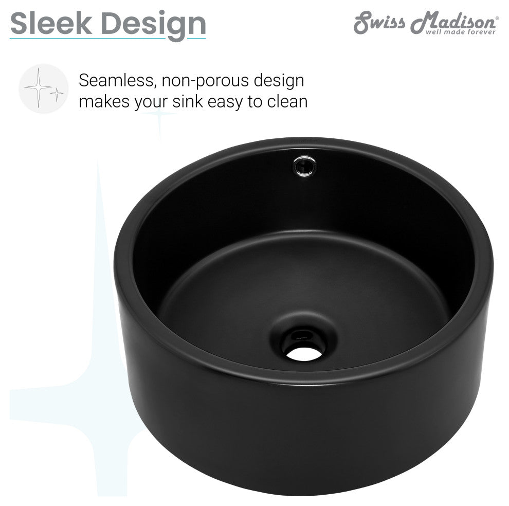 Monaco Round Vessel Sink, Matte Black