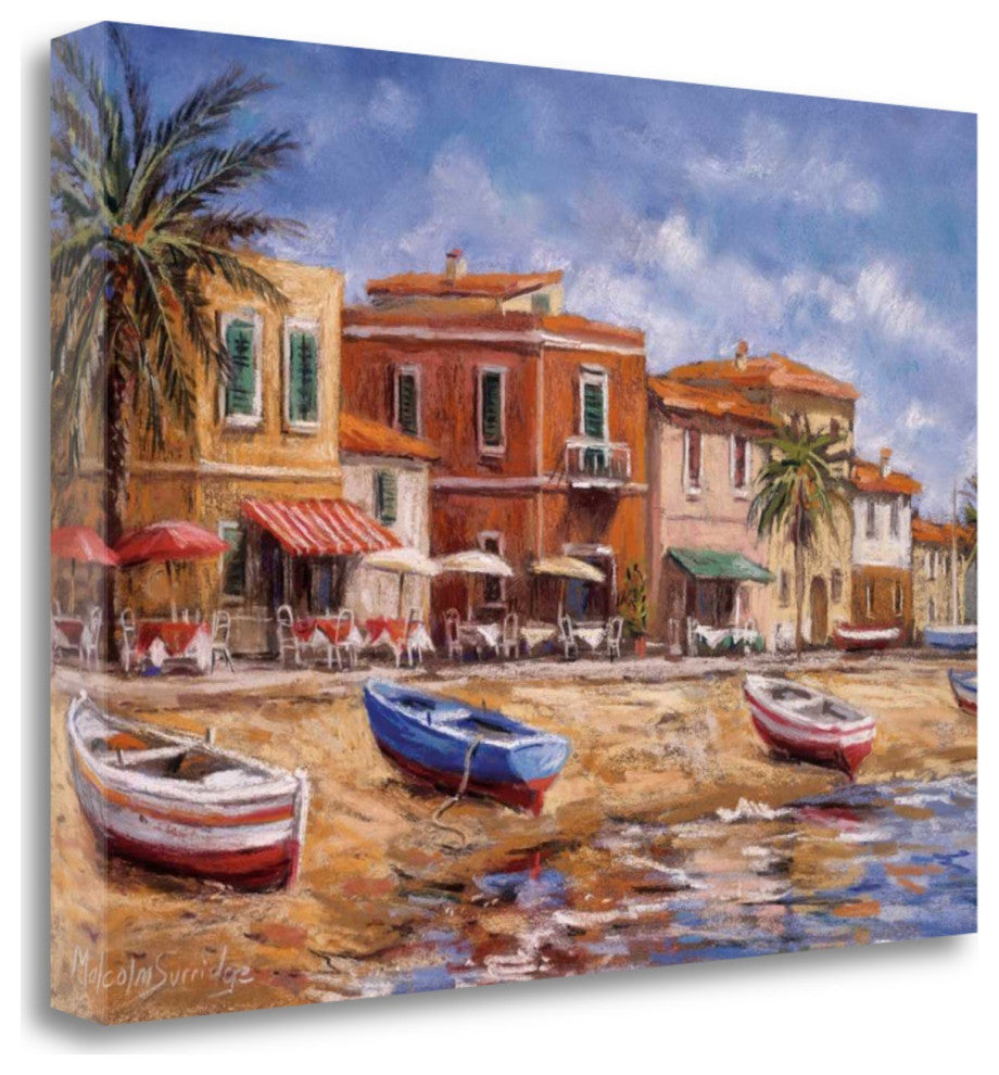 29" Coastal Beach Front Caf"s and Shops Print on Gallery Wrap Canvas Wall Art