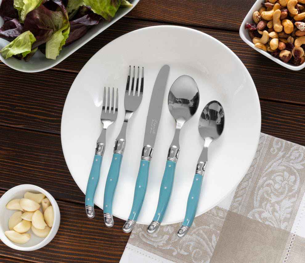 French Home Laguiole 20 Piece Stainless Steel Flatware Service for 4 Aegean Teal