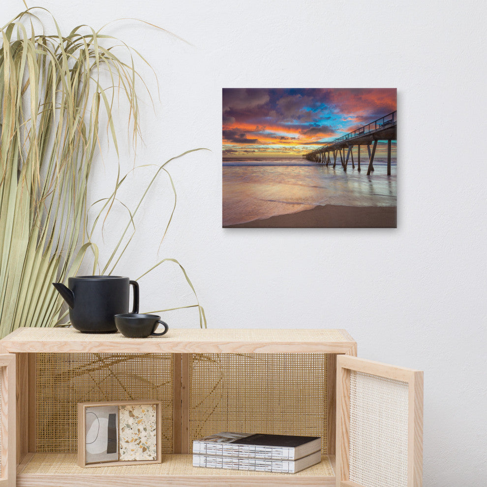Dreamy Pier at Sunset Coastal Landscape Photo Canvas Wall Art Prints, 16" X 20"