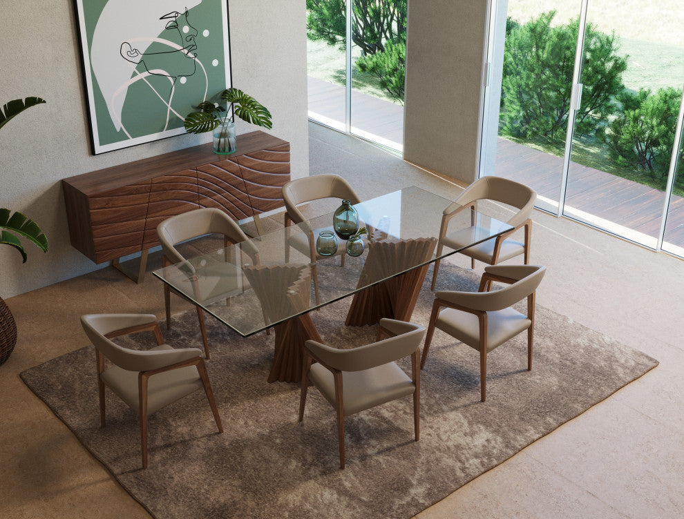 Modrest Corbin Modern Walnut and Glass Dining Table