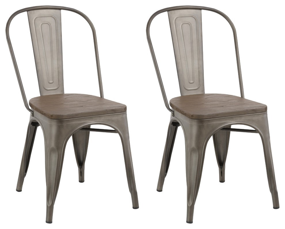 Tradd Metal and Wood Bistro Side Chairs, Set of 4, Distressed